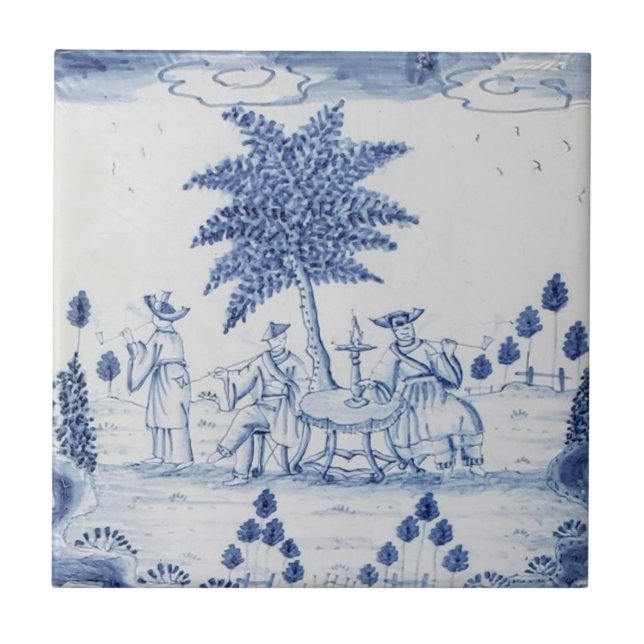 Antique Delft Tile-Pastoral Scene-Blue & White-16 Kakelplatta (Framsidan)