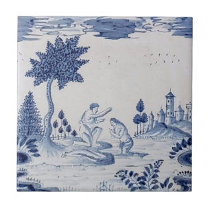 Antique Delft Tile-Pastoral Scene-Blue & White-18 Kakelplatta