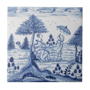 Antique Delft Tile-Pastoral Scene-Blue & White-1 Kakelplatta