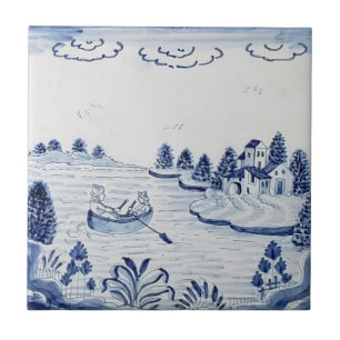 Antique Delft Tile-Pastoral Scene-Blue & White-20 Kakelplatta