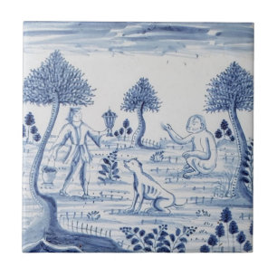 Antique Delft Tile-Pastoral Scene-Blue & White-5 Kakelplatta