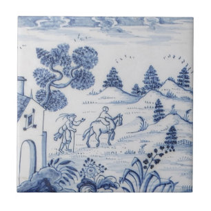 Antique Delft Tile-Pastoral Scene-Blue & White-8 Kakelplatta