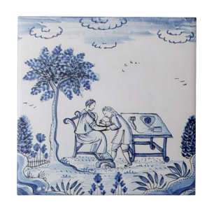 Antique Delft Tile-Pastoral Scene-Blue & White-9 Kakelplatta