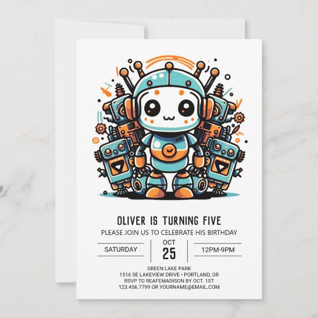 Antique Digital Robot Birthday Inbjudningar (Framsida)