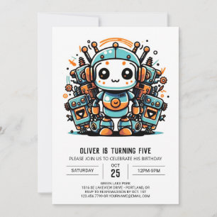Antique Digital Robot Birthday Inbjudningar