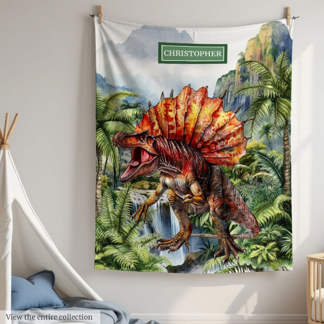 Antique Dinosaur Personlig Barns födelsedag Fleecefilt (Antique Dinosaur Personalized Kids Birthday Fleece Blanket)
