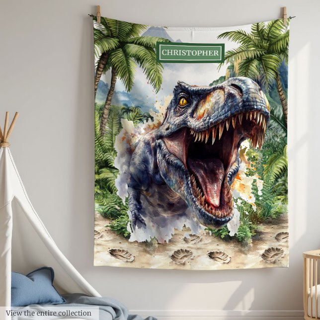 Antique Dinosaur T-rex Personlig Namn Boys Fleecefilt (Antique Dinosaur T-rex Personalized Name Boys)