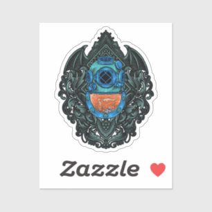 Antique Diving Helmet Emblem med Shark Klistermärken