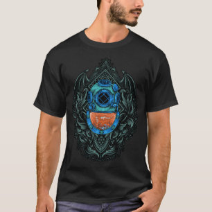 Antique Diving Helmet Emblem med Shark T Shirt