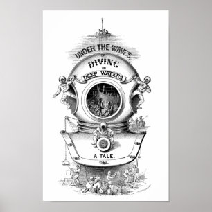 Antique diving helmet nautical poster