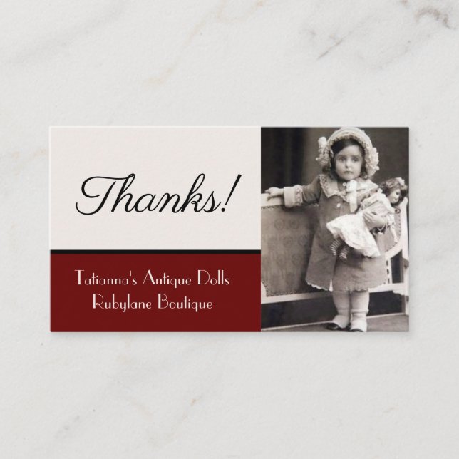 Antique Dolls Affärskort Rubylane Ebay Etsy Visitkort (Framsida)
