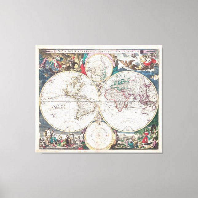 Antique Dubbla-Hemisphere World Map Canvastryck (Framsida)