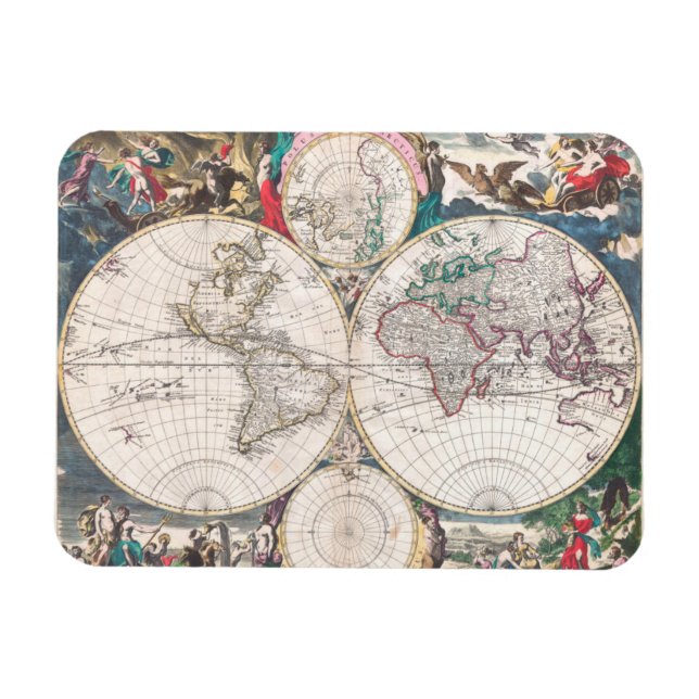 Antique Dubbla-Hemisphere World Map Magnet (Horisontell)
