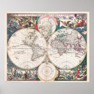 Antique Dubbla-Hemisphere World Map Poster