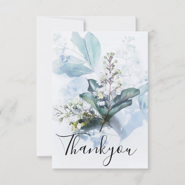 Antique Dusty Blue-Blommigt Tack Kort (Framsida)