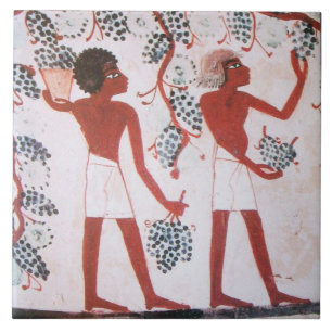 ANTIQUE EGYPTIAN VINEYARD VIN GRAPE HARVEST KAKELPLATTA