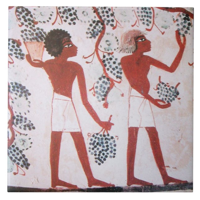 ANTIQUE EGYPTIAN VINEYARD VIN GRAPE HARVEST KAKELPLATTA (Framsidan)