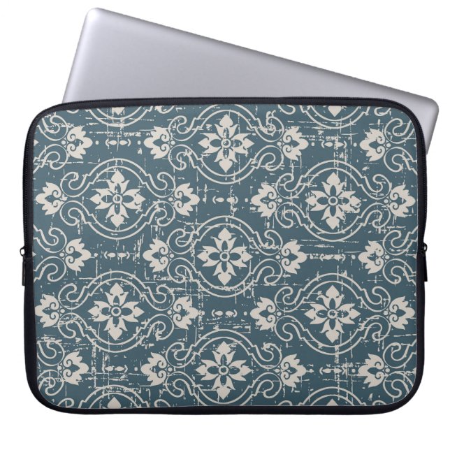 Antique Elegance: Sömlös Blommigt Kurvor Laptop Fodral (Framsidan)
