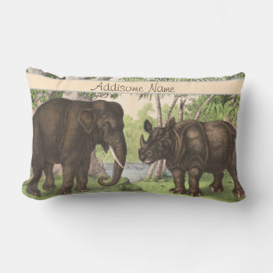 Antique Elephant in Jungle Print Lumbarkudde