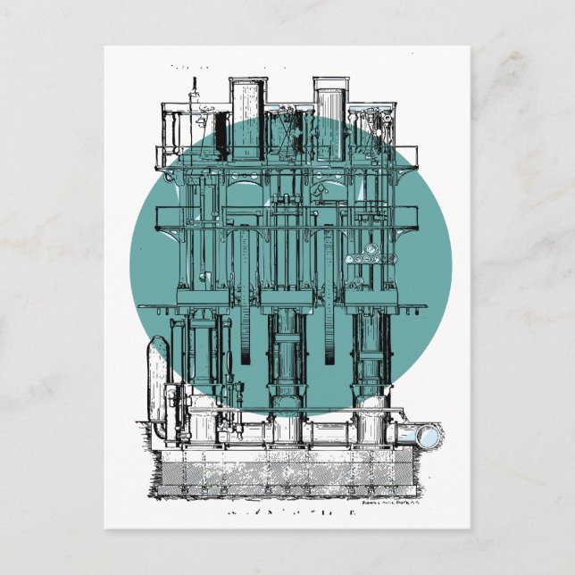Antique Engine Diagram Vykort (Framsida)