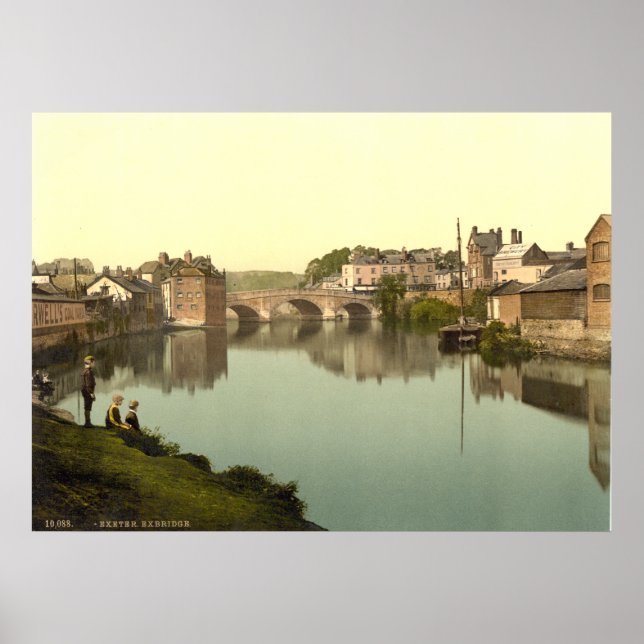 Antique England print, Exbridge, Exeter, Förenade  Poster (Framsidan)