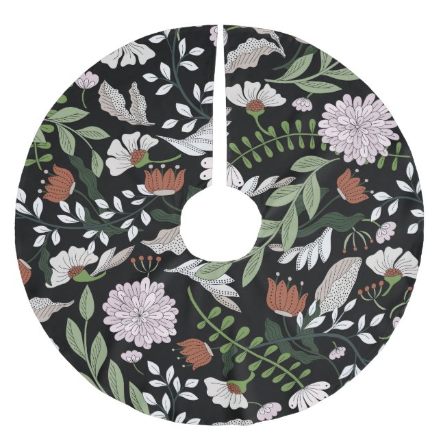 Antique Engrating Flowers Hand Pavisserligen Målat Julgransmatta Borstad Polyester (Framsidan)