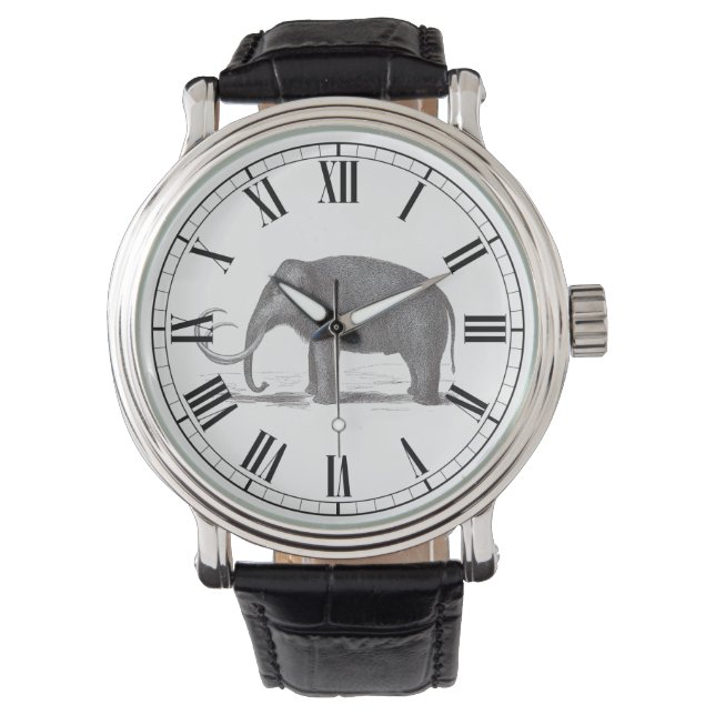 Antique Engrave of Wooly Mammoth Roman Numeral Armbandsur (Framsida)