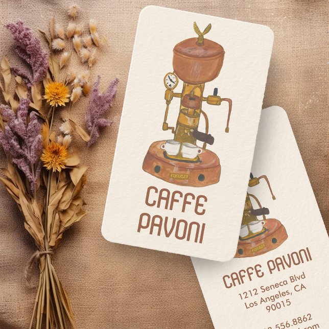 Antique Espresso Maskin Cafe Coffe Watercolor Visitkort (Antique Espresso Machine Cafe Coffee Watercolor Business Card
)