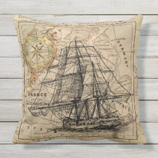 Antique Europe Karta Frakt Sail Nautical Marine Kudde