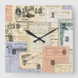 Antique European Ephemera Paris Rom Amsterdam Fyrkantig Klocka