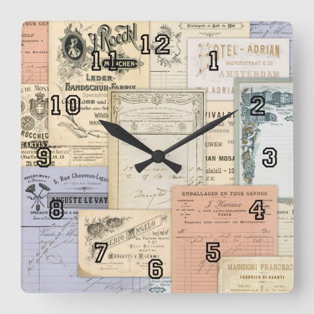 Antique European Ephemera Paris Rom Amsterdam Fyrkantig Klocka (Framsida)