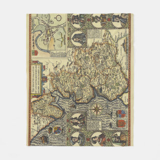 Antique Fantasy Sea Monster Map Print Fleecefilt