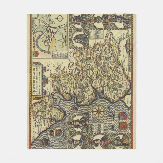 Antique Fantasy Sea Monster Map Print Fleecefilt (Framsidan)