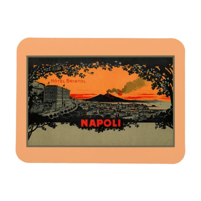 Antique färg litho Hotel Bristol Neaples Napoli Magnet (Horisontell)
