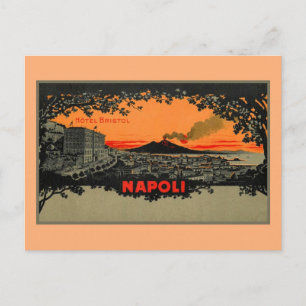 Antique färg litho Hotel Bristol Neaples Napoli Vykort