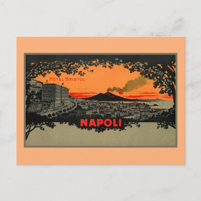 Antique färg litho Hotel Bristol Neaples Napoli Vykort (Framsida)