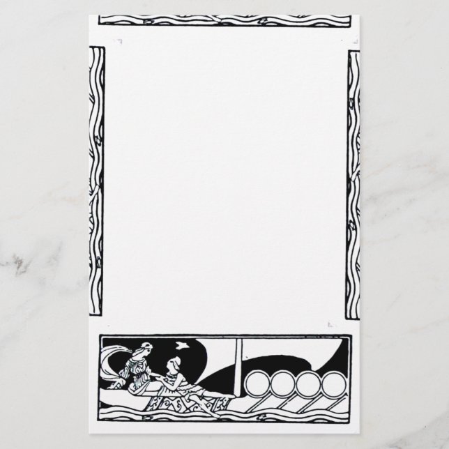 ANTIQUE FARTYG OCH ÄLSKARE Black White Nautical Brevpapper (Framsida)