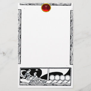 ANTIQUE FARTYG OCH ÄLSKARE Red Ruby Gem Black Whit Brevpapper