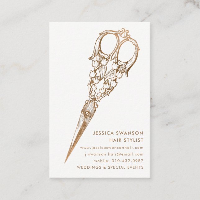 Antique Faux Guld Shears Scissor 2 Stylist Visitkort (Framsida)