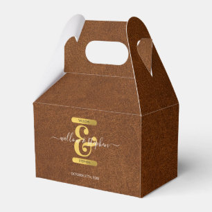 Antique Faux Leather & Guld Monogram Bröllop Presentaskar