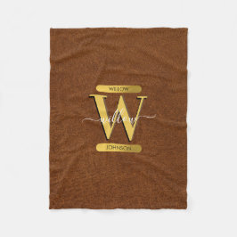 Antique Faux Leather & Guld Monogram Fleecefilt