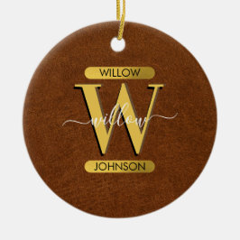 Antique Faux Leather & Guld Monogram Julgransprydnad Keramik