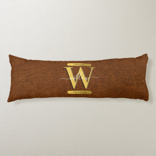 Antique Faux Leather & Guld Monogram Kroppskudde