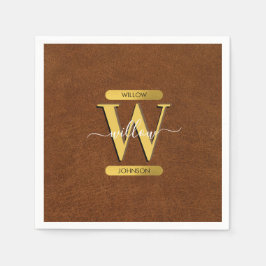 Antique Faux Leather & Guld Monogram Pappersservett