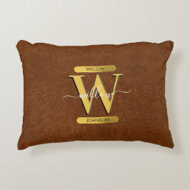 Antique Faux Leather & Guld Monogram Prydnadskudde