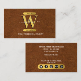 Antique Faux Leather & Guld Monogram Social Media Visitkort