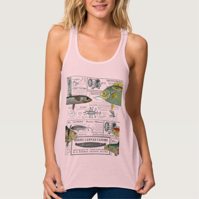 Antique Fishing Ads Circa 1909 Fisherman Lures Linne Med Racerback (Framsida)