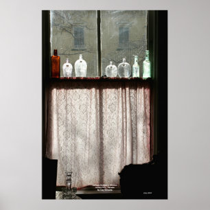 Antique Flaskor in Window, Carson City, Nevada Poster