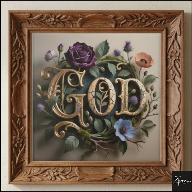 Antique Floral Gold GOD Word Sign Kakelplatta (Skapare uppladdad)