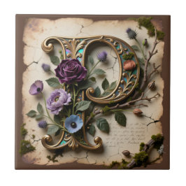 Antique Floral Opalescent Letter P Monogram Kakelplatta